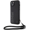 BMW Signature Leder-Wordmark-Cord-Hülle für iPhone 15/14/13 – Schwarz