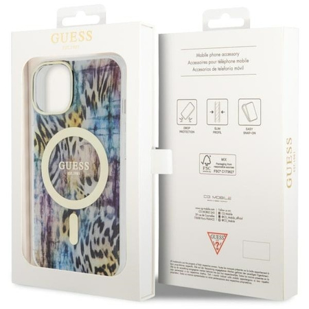 Guess GUHMP14SHLEOPWB iPhone 14 6.1" niebieski/blue hardcase Leopard MagSafe