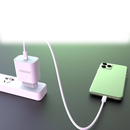 Dudao szybka ładowarka sieciowa EU USB Typ C Power Delivery 18W + kabel przewód USB Typ C / Lightning 1m biały (A8EU + PD cable white)