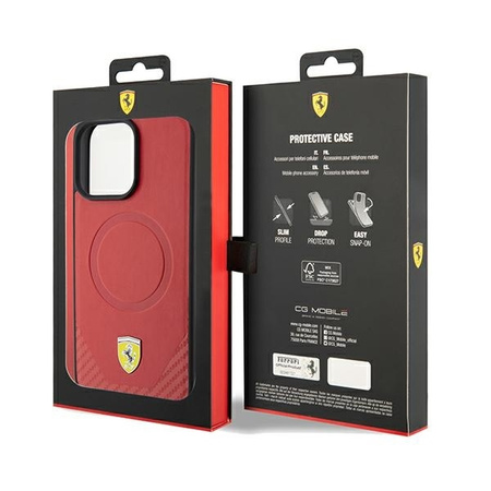 Oryginalne Etui FERRARI hardcase Carbon Metal Logo MagSafe FEHMP15XPTER do Iphone 15 Pro Max Czerwony