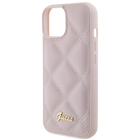 Guess Quilted Metal Logo-Hülle für iPhone 15 – Rosa