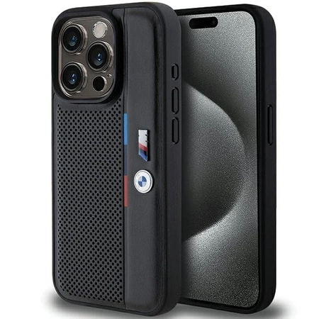 BMW Perforated Tricolor Line Hülle für iPhone 15 Pro – Schwarz