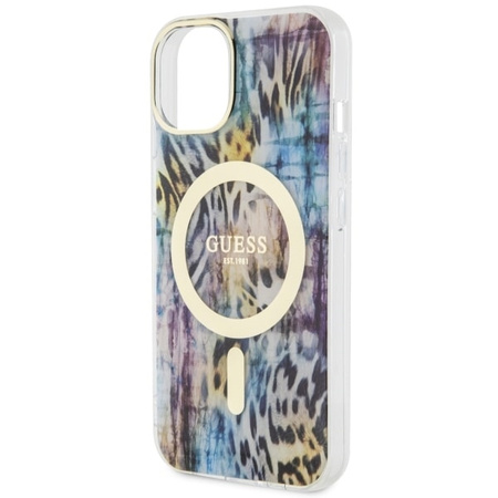 Guess GUHMP14SHLEOPWB iPhone 14 6.1&quot; Blau/Blau Hardcase Leopard MagSafe