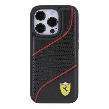 Original Case APPLE IPHONE 15 PRO Ferrari Hardcase Perforated Waves Metal Logo (FEHCP15LPWAK) black