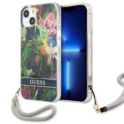 Schutzhülle IPHONE 13 Guess Hardcase Flower Strap (GUHCP13MHFLSB) blau