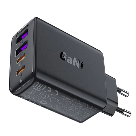 Acefast A61 PD 45W GaN-Ladegerät 2 x USB-C + 2 x USB-A mit 4 Anschlüssen – Schwarz