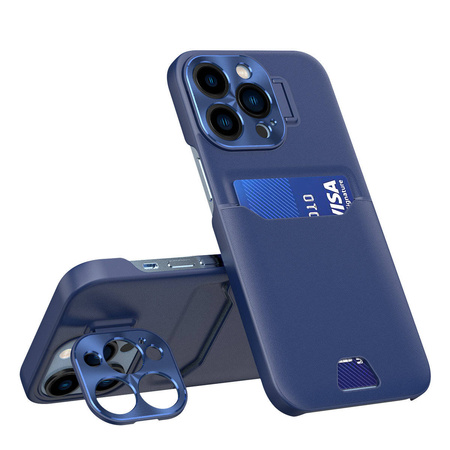 Leder Stand Case Case für iPhone 14 Pro Cover Kartenetui mit Ständer blau