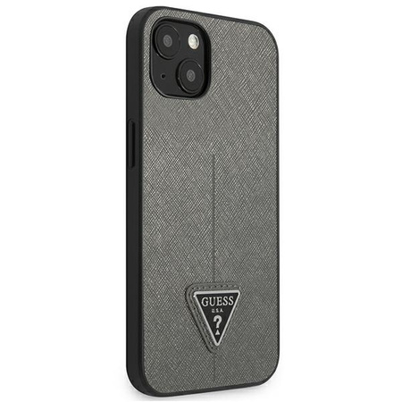 Original Handyhülle IPHONE 13 MINI Guess Hardcase Saffianotriangle Logo (GUHCP13SPSATLG) silber