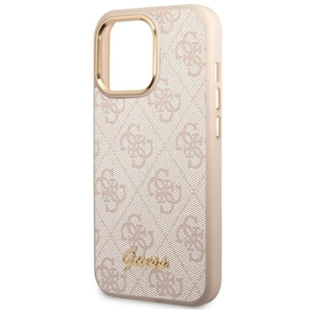 Original Case IPHONE 14 PRO Guess Hard Case 4G Vintage Gold Logo (GUHCP14LHG4SHP) pink