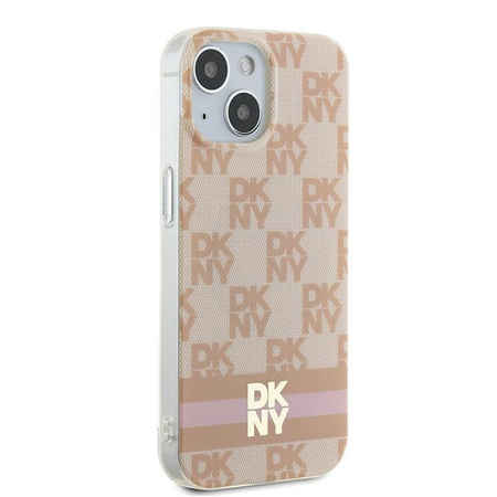 DKNY DKHMP15SHCPTSP iPhone 15 / 14 / 13 6.1" różowy/pink hardcase IML Checkered Mono Pattern & Printed Stripes MagSafe