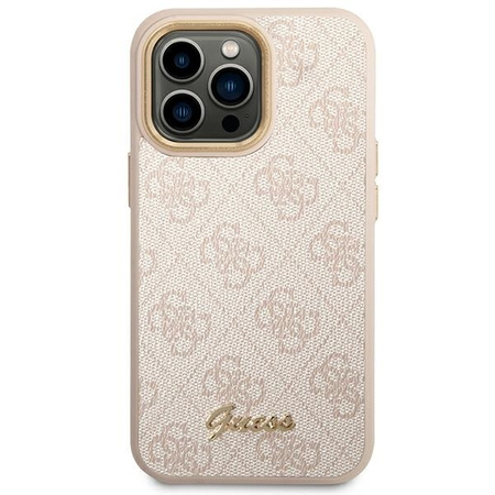 Original Case IPHONE 14 PRO MAX Guess Hard Case 4G Vintage Gold Logo (GUHCP14XHG4SHP) pink