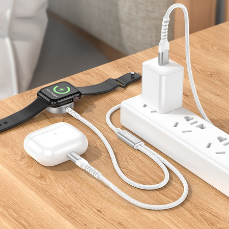 HOCO ładowarka indukcyjna 2w1 do Apple Watch + kabel ładowania do Iphone CW54 biała