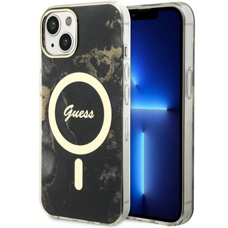 Guess, GUHMP14SHTMRSK iPhone 14 6,1&quot; schwarz/schwarzes Hardcase Golden Marble MagSafe