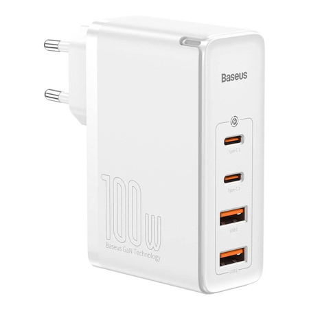 Baseus GaN2 Pro szybka ładowarka sieciowa 100W USB / USB Typ C Quick Charge 4+ Power Delivery biały (CCGAN2P-L02)