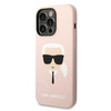 Original Handyhülle IPHONE 14 PRO Karl Lagerfeld Hardcase Silicone Karl`s Head MagSafe (KLHMP14LSLKHLP) rosa