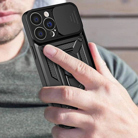 Hybrid Armor Camshield Hülle für Realme 10 Pro gepanzerte Hülle mit Kameraabdeckung schwarz