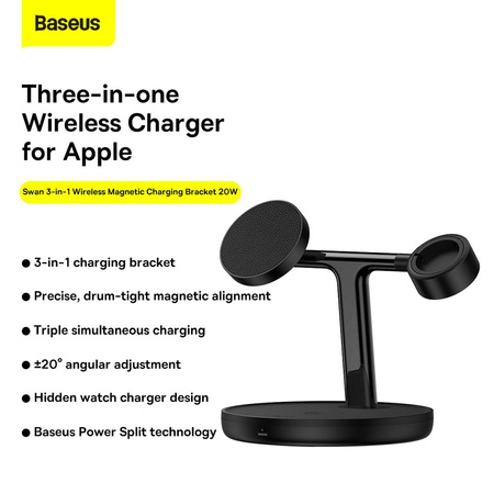 Baseus Swan Stand 3in1 magnetisches Ladegerät mit USB Typ C Kabel 1m schwarz (WXTE000101)