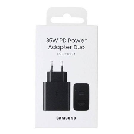 Samsung Fast Duo szybka ładowarka sieciowa USB / USB Typ C Power Delivery 3.0 Quick Charge 2.0 35W 3A czarny (EP-TA220NBEGEU)