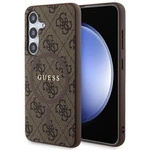 Guess 4G Collection Leder Metall Logo MagSafe Hülle für Samsung Galaxy S24 – Braun