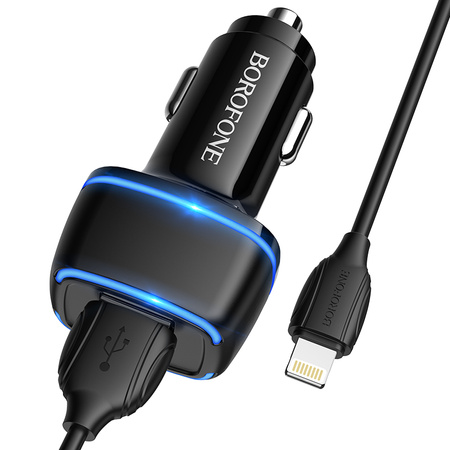 Borofone Ładowarka samochodowa BZ14 Max - 2xUSB - 2,4A z kablem USB na Lightning czarna