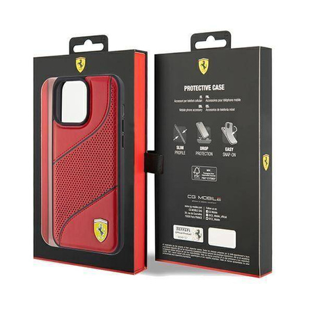 Original Case APPLE IPHONE 15 PRO MAX Ferrari Hardcase Perforated Waves Metal Logo (FEHCP15XPWAR) red