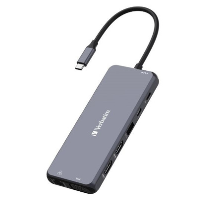 Verbatim Adapter Hub USB-C - 2xHDMI/VGA/ Eternet/5xUSB-A/Jack 3.5mm/2xUSB-C/SD/microSD aluminium/aluminum 32154