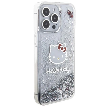 Hello Kitty Liquid Glitter Charms Kitty Head Hülle für iPhone 15 Pro Max – Silber