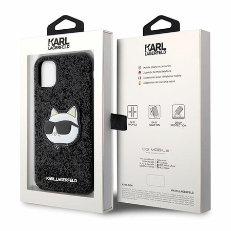 Karl Lagerfeld KLHCN61G2CPK iPhone 11 / Xr 6,1&quot; schwarz/schwarzes Hartschalenetui mit glitzerndem Choupette-Patch