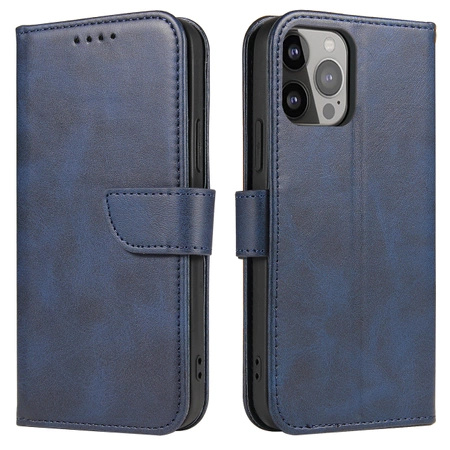 Magnet Case elegancki futerał etui pokrowiec z klapką i funkcją podstawki iPhone 14 Pro niebieski