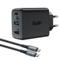 Acefast 2in1 Ladegerät GaN 65W USB Type C / USB, Adapter HDMI Adapter 4K @ 60Hz (Set mit Kabel) schwarz (A17 schwarz)