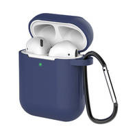 Case for AirPods 2 / AirPods 1 soft silicone earphones cover + clip hook blue (case D)