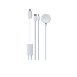 Devia kabel 3w1 Smart EA520 USB-C - USB-C + Lightning biały z ładowarką indukcyjną magnetyczną do Apple Watch