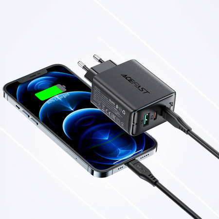 Acefast 2in1 Ladegerät 2x USB Type C / USB 65W, PD, QC 3.0, AFC, FCP (Set mit Kabel) schwarz (A13 schwarz)