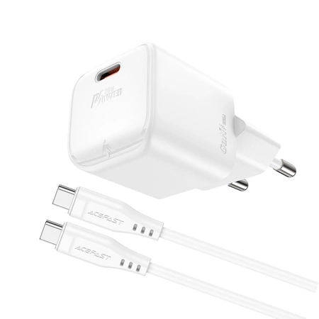 Acefast A73 Mini PD 20W GaN wall charger + USB-C cable - white