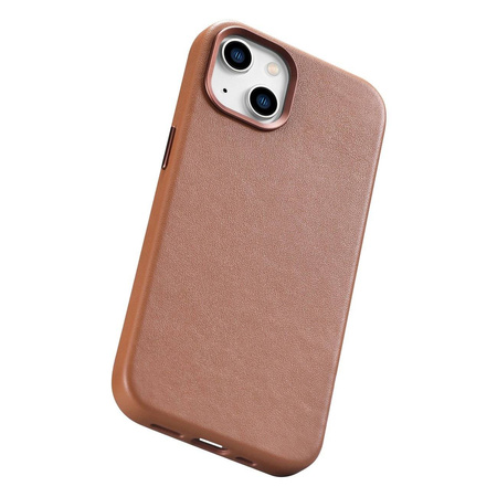 iCarer Case Leather pokrowiec etui z naturalnej skóry do iPhone 14 brązowy (WMI14220705-BN) (kompatybilne z MagSafe)