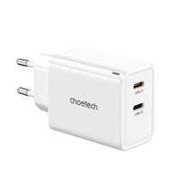 Ładowarka sieciowa Choetech PD6013 2x USB-C PD 65W GaN - biała