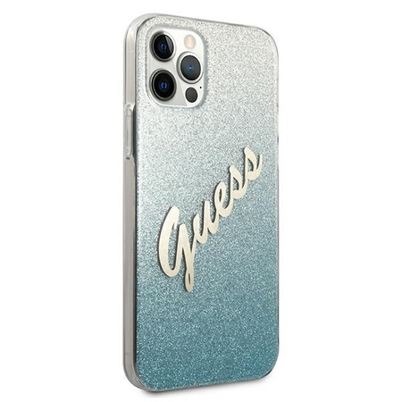 Guess Glitter Gradient Script - Etui iPhone 12 / iPhone 12 Pro (niebieski)