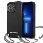Original Handyhülle IPHONE 13 PRO MAX Karl Lagerfeld Hardcase Leather Textured And Chain (KLHCP13XPMK) schwarz