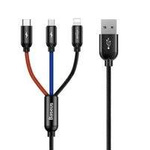 Baseus Three Primary Colors kabel 3w1 USB - micro USB / Lightning / USB-C w nylonowym oplocie 3.5A 1,2M czarny (CAMLT-BSY01)