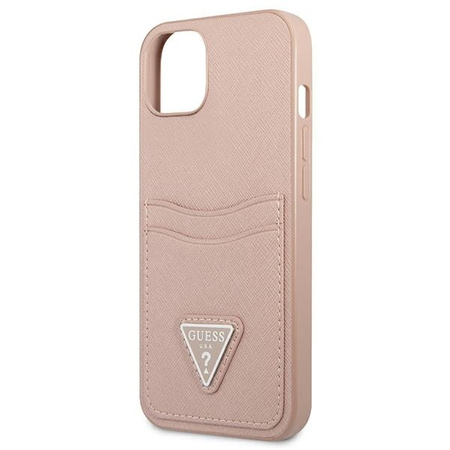 Case IPHONE 13 Guess Hardcase Saffianotriangle Logo Cardslot (GUHCP13MPSATPP) pink