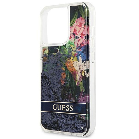 Guess GUHCP13LLFLSB iPhone 13 Pro / 13 6.1 &quot;blau / blaues Hardcase Flower Liquid Glitter