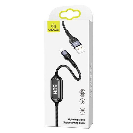 USAMS Kabel pleciony U48 lightning 1,2m 2A Fast Charging LED czarny/black SJ423USB01 (US-SJ423)