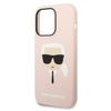 Original Handyhülle IPHONE 14 PRO Karl Lagerfeld Hardcase Silicone Karl`s Head MagSafe (KLHMP14LSLKHLP) rosa