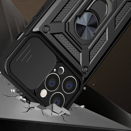 Hybrid Armor Camshield Hülle für iPhone 14 Pro Max gepanzerte Hülle mit Kameraabdeckung schwarz