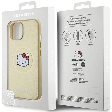 Hello Kitty Kitty Head MagSafe-Hülle aus Leder für iPhone 15 – Gold