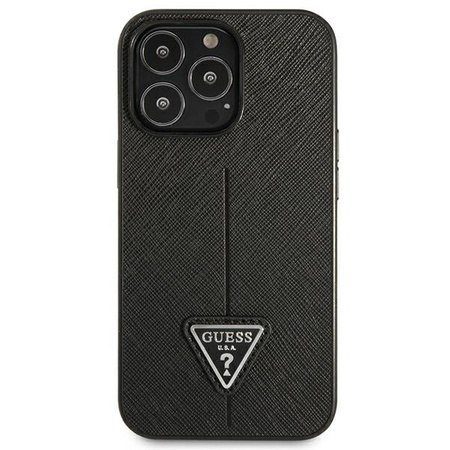 Original Handyhülle IPHONE 14 PRO Guess Hardcase Saffianotriangle Logo (GUHCP14LPSATLK) schwarz