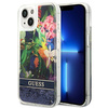 Case IPHONE 14 Guess Hardcase Flower Liquid Glitter blue