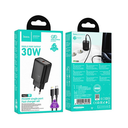 HOCO ładowarka sieciowa Typ C + kabel Typ C do Lightning PD QC 30W N62 czarna