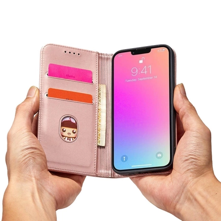 Magnet Card Case case for iPhone 14 Plus flip cover wallet stand pink