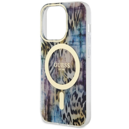 Guess GUHMP14LHLEOPWB iPhone 14 Pro 6.1" blue/blue hardcase Leopard MagSafe